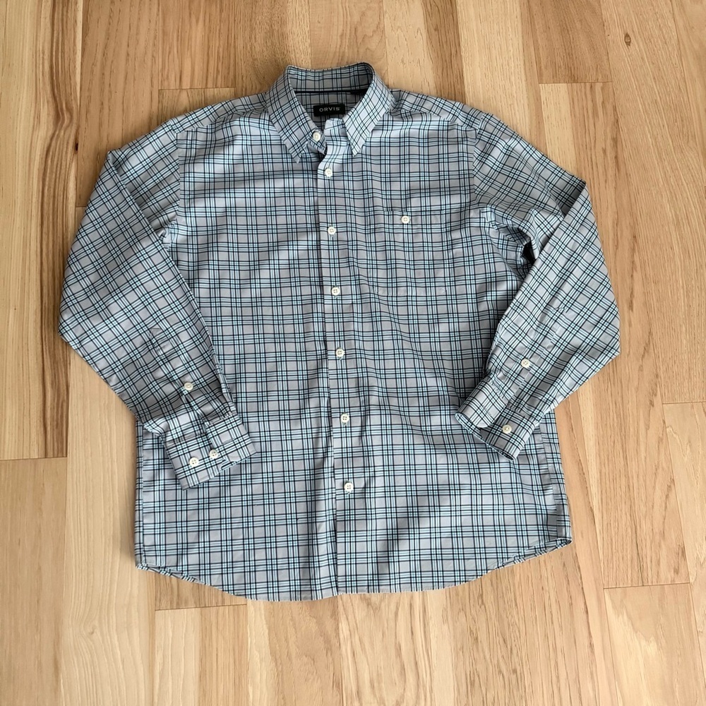Orvis Blue and White Plaid Men's Shirt button down Size L